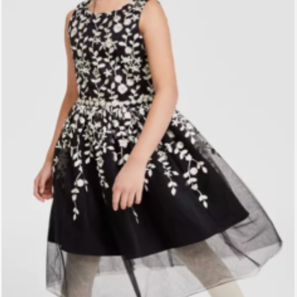 Rare Editions Elegant Black and White Floral Kids Dress